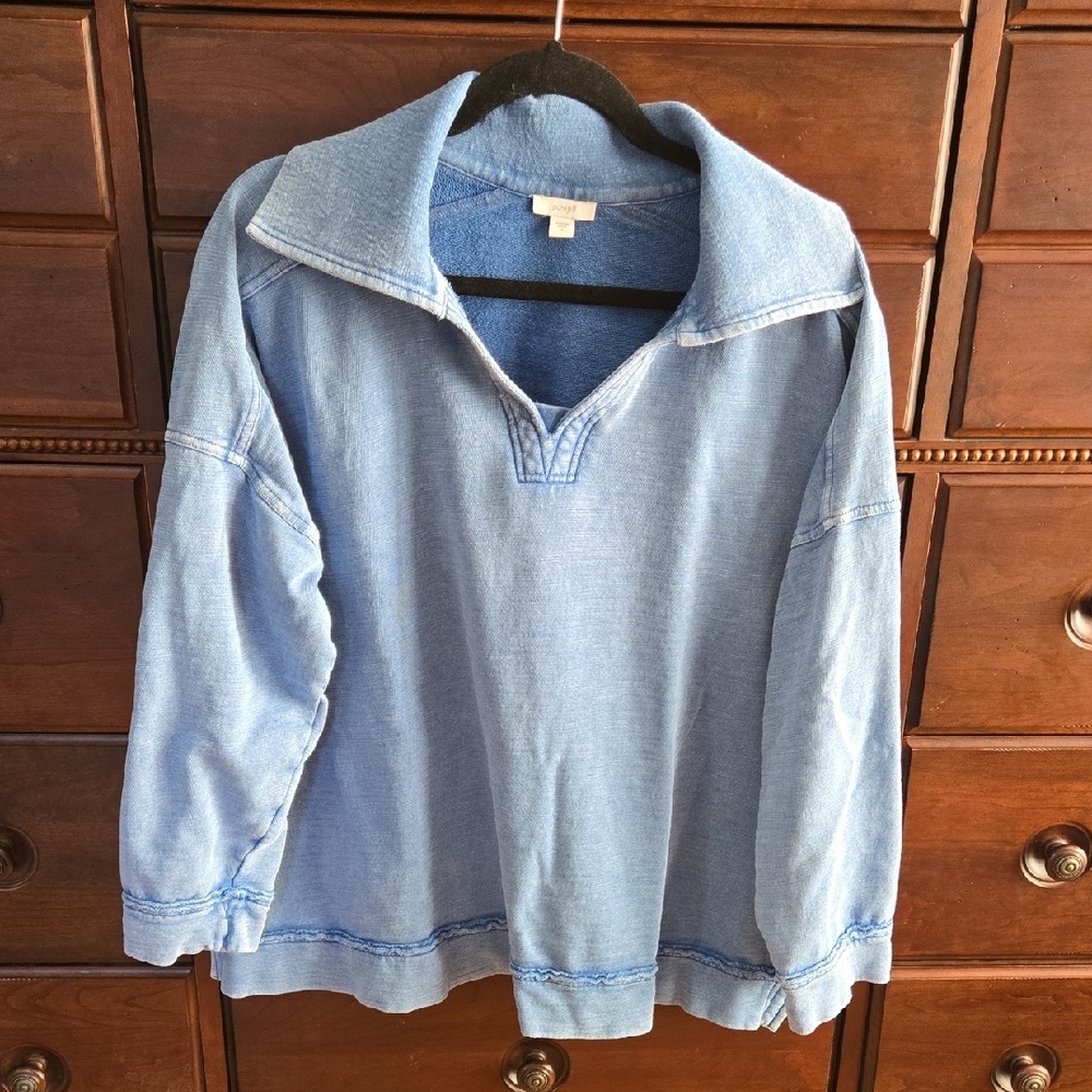J.Jill Pure Jill Oversized Terry Cloth Pullover Shirt Light Blue Size XL